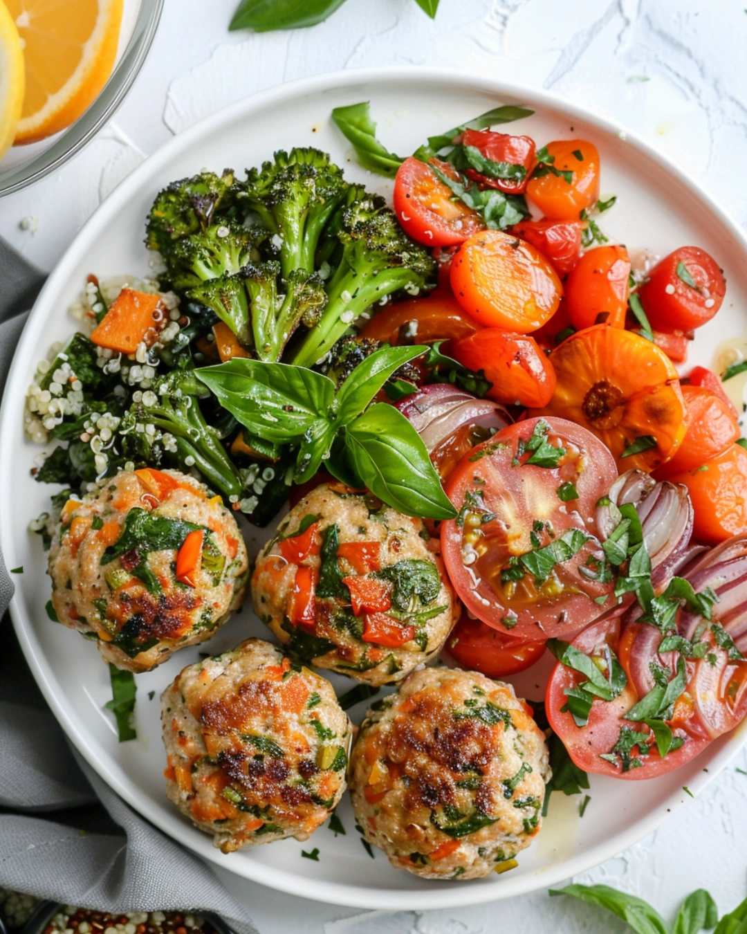 Serving of Turkey Meatball Bake with Hidden Veggies and sides