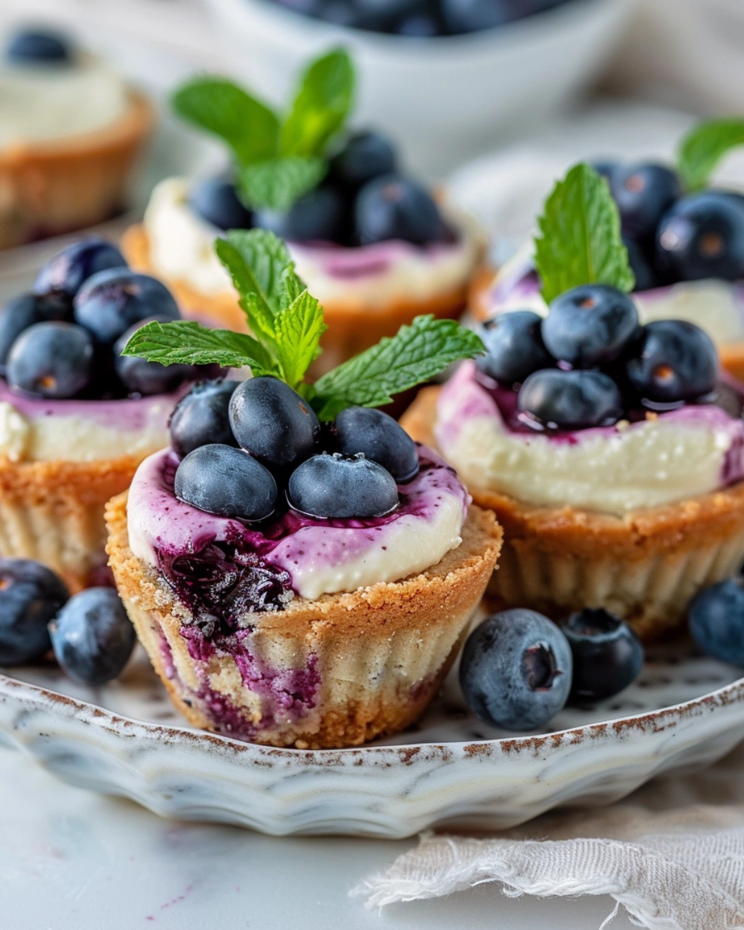 Served Blueberry Cheesecake Cookie Cups on a plate