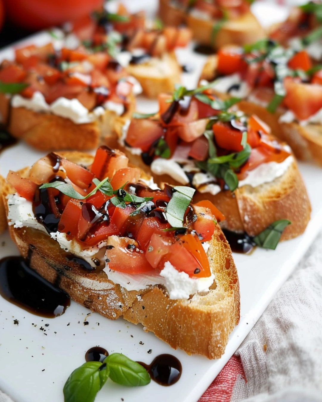 Served Italian Tomato Bruschetta with basil and glaze