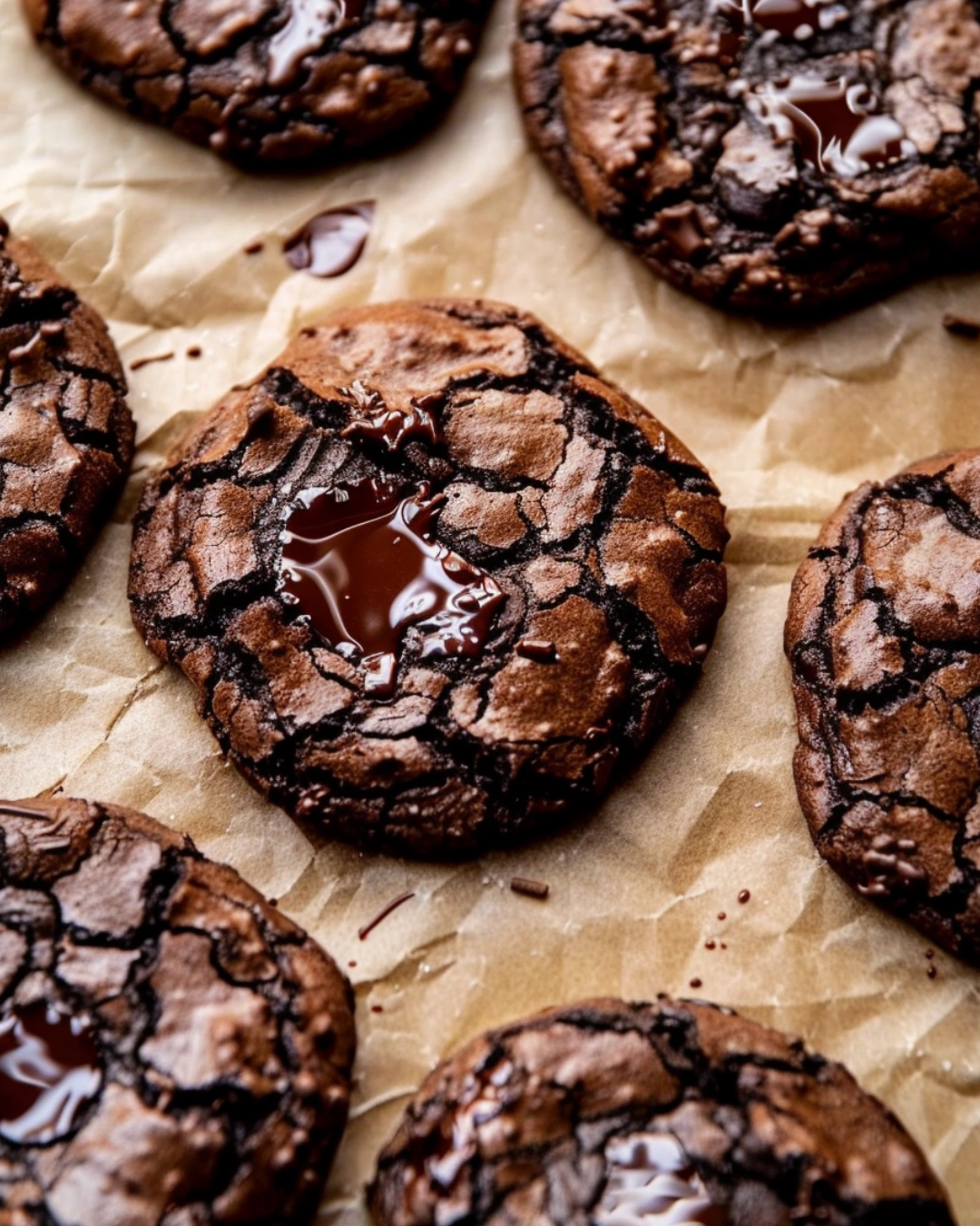baked Crumbl chocolate cookies on tray