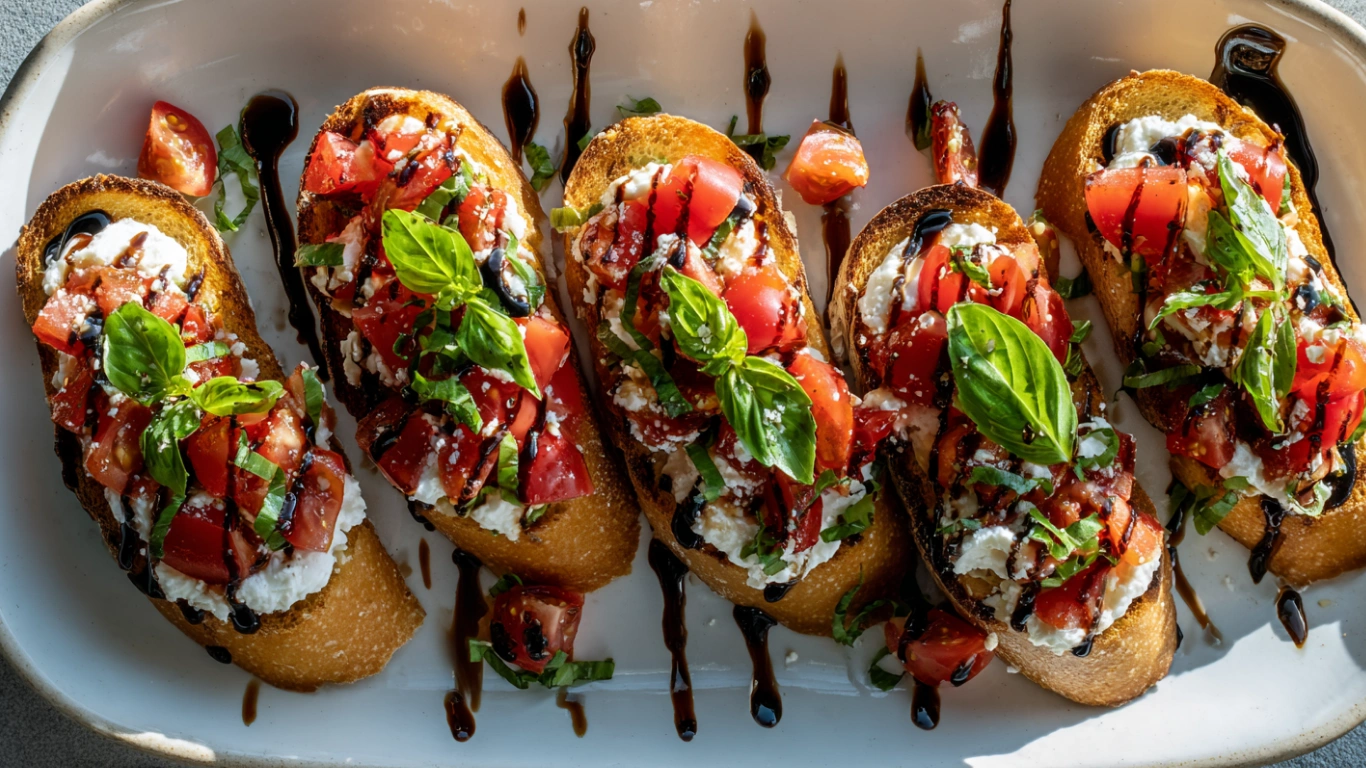 Italian Tomato Bruschetta Recipe: 5-Star Classic You’ll Love 2 Italian Tomato Bruschetta recipe on wooden board