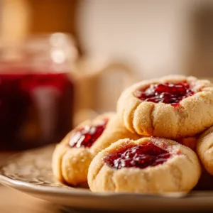 freshly baked thumbprint cookies filled with jam