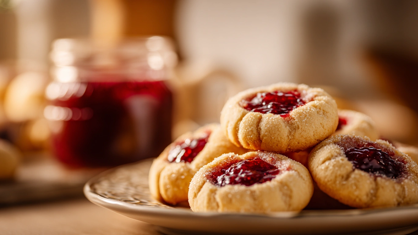 freshly baked thumbprint cookies filled with jam