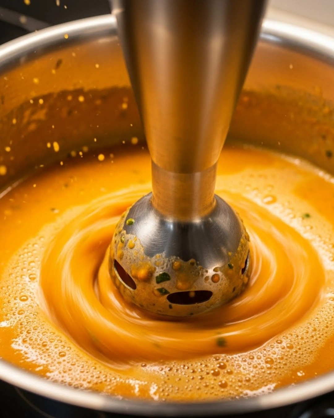Blending carrot soup until creamy