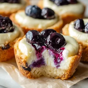 Blueberry Cheesecake Cookie Cups with golden cookie base
