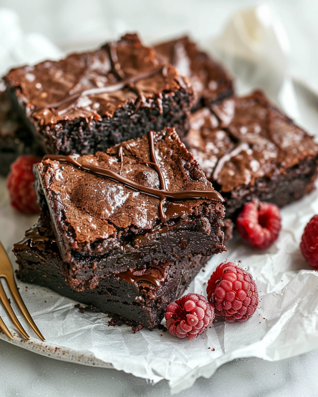 ero sugar brownie with berries on modern plate
