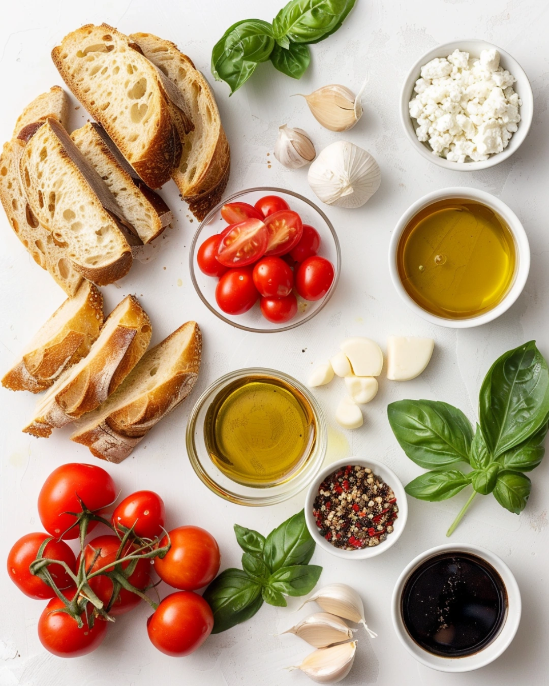 Italian Tomato Bruschetta ingredients laid out on table