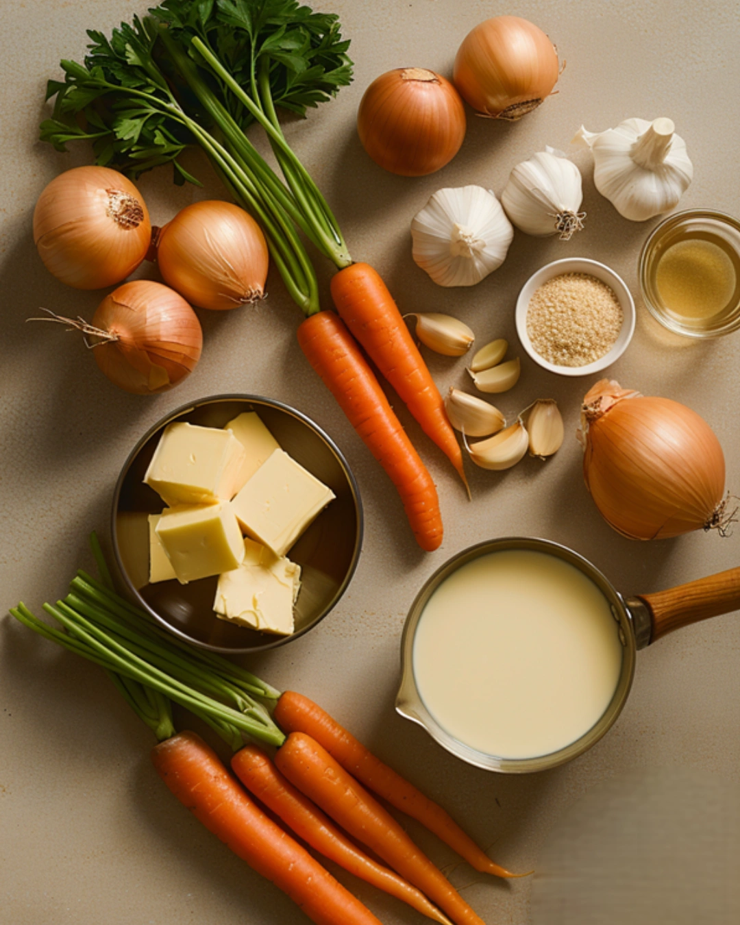 Ingredients for homemade carrot soup