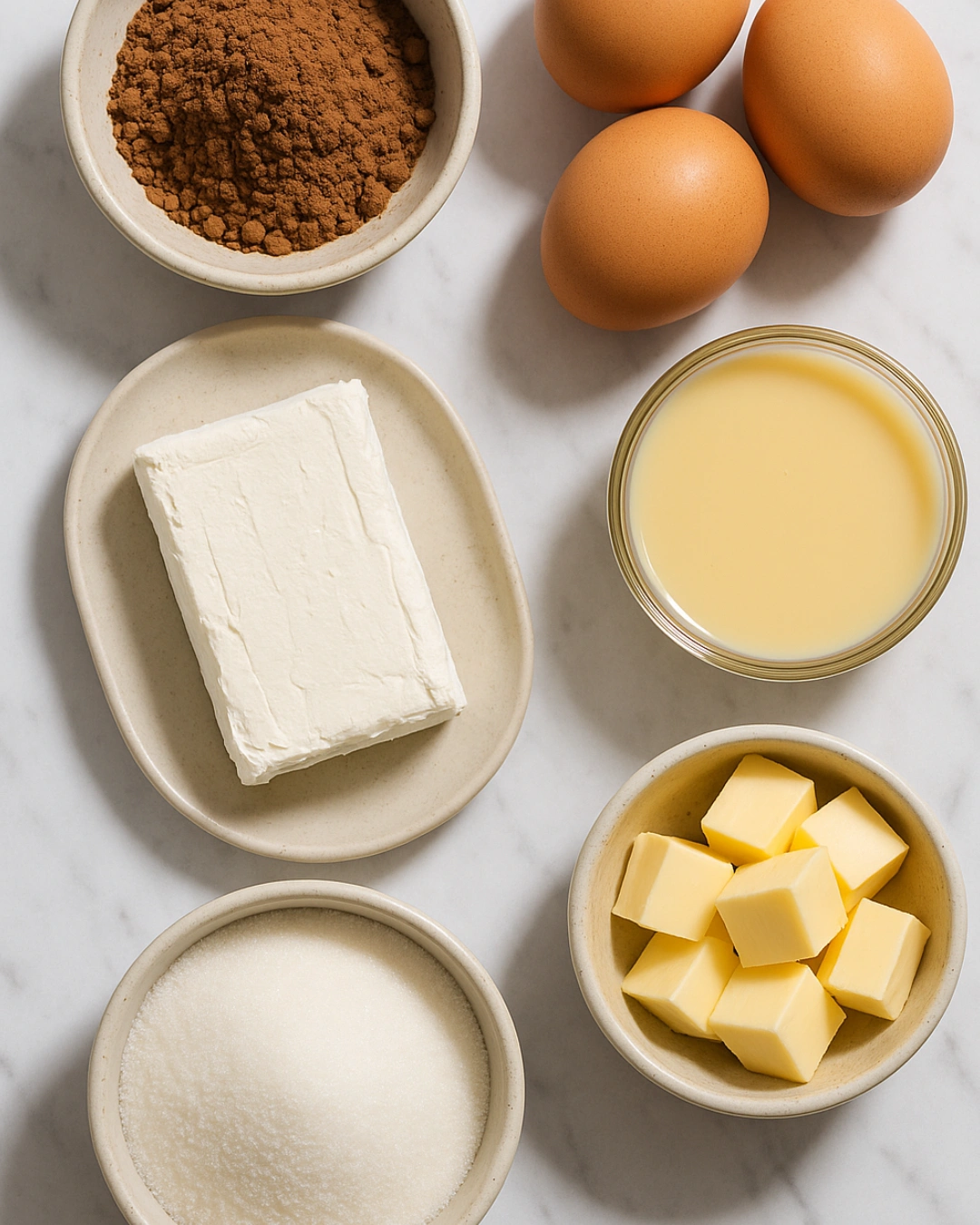 chocoflan ingredients flat lay