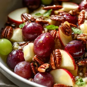 Cinnamon apple and red grape salad with honey and toasted pecans