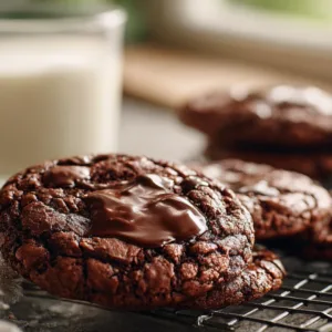 fresh copycat Crumbl chocolate cookies on cooling rack