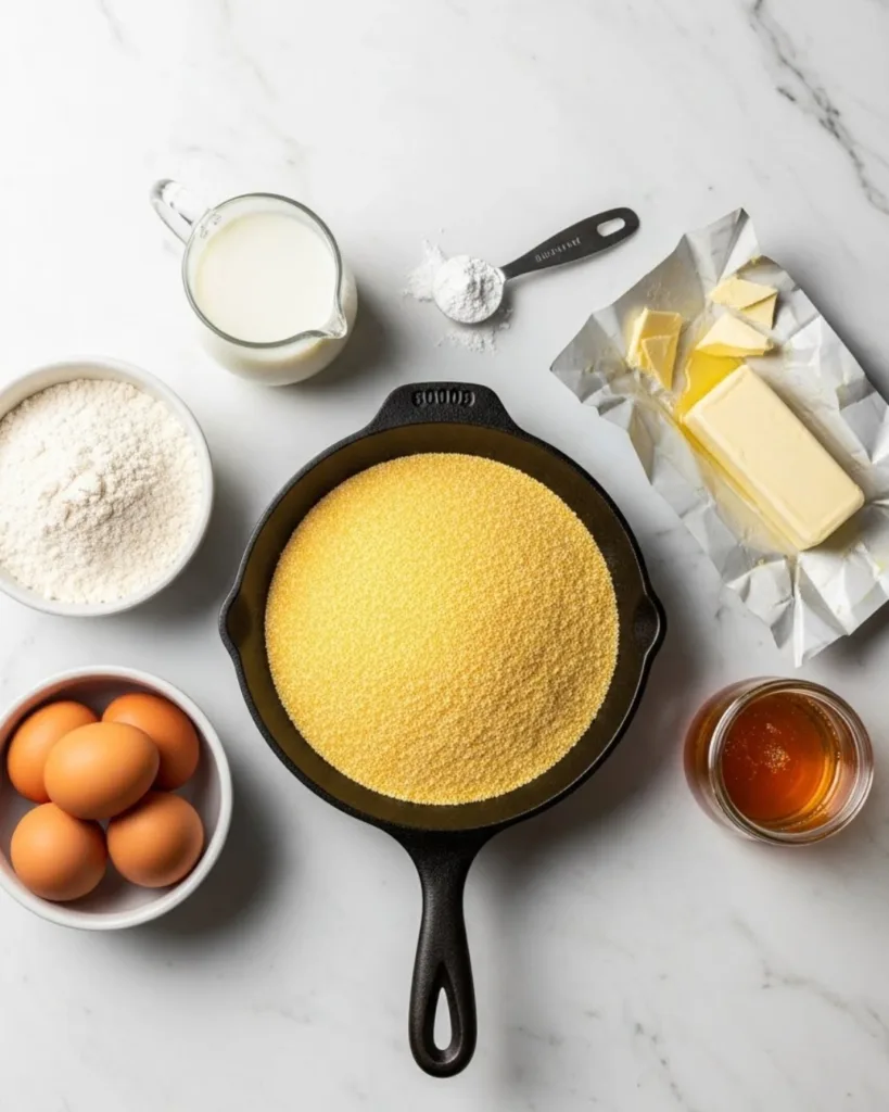 cornbread recipe ingredients flat lay