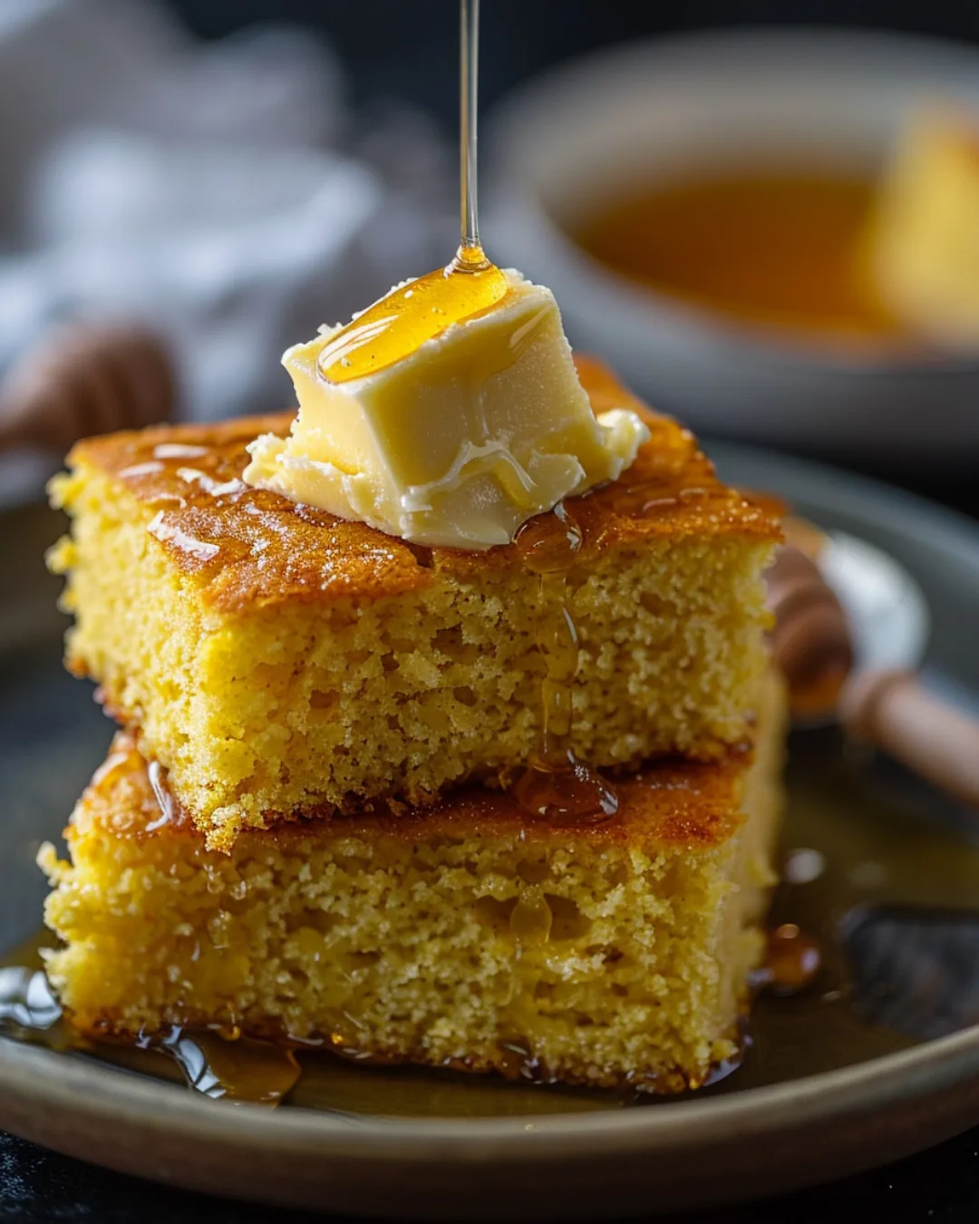 serving cornbread with honey butter