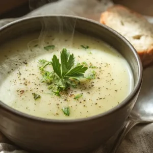 bowl of creamy celery soup in cozy kitchen