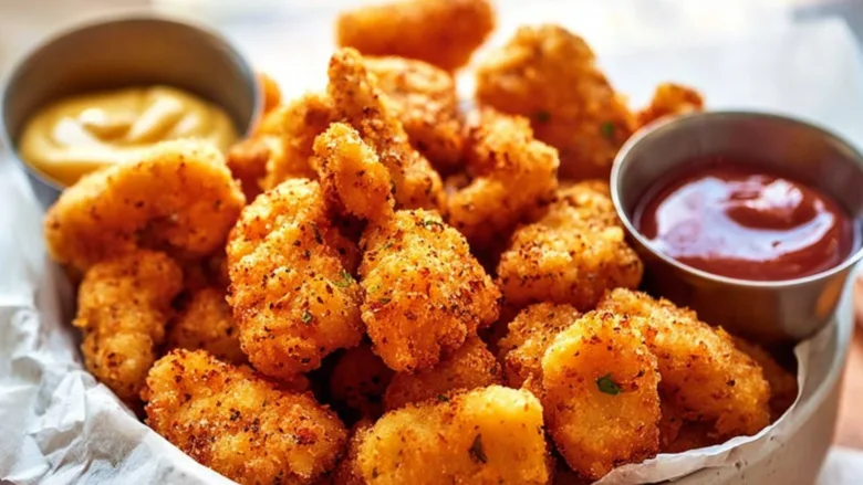 crispy popcorn chicken served in a cozy kitchen