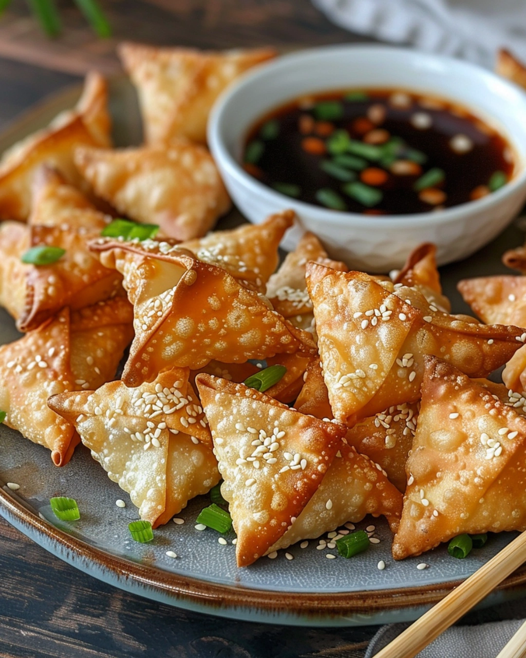 Crispy rice paper crab rangoons served