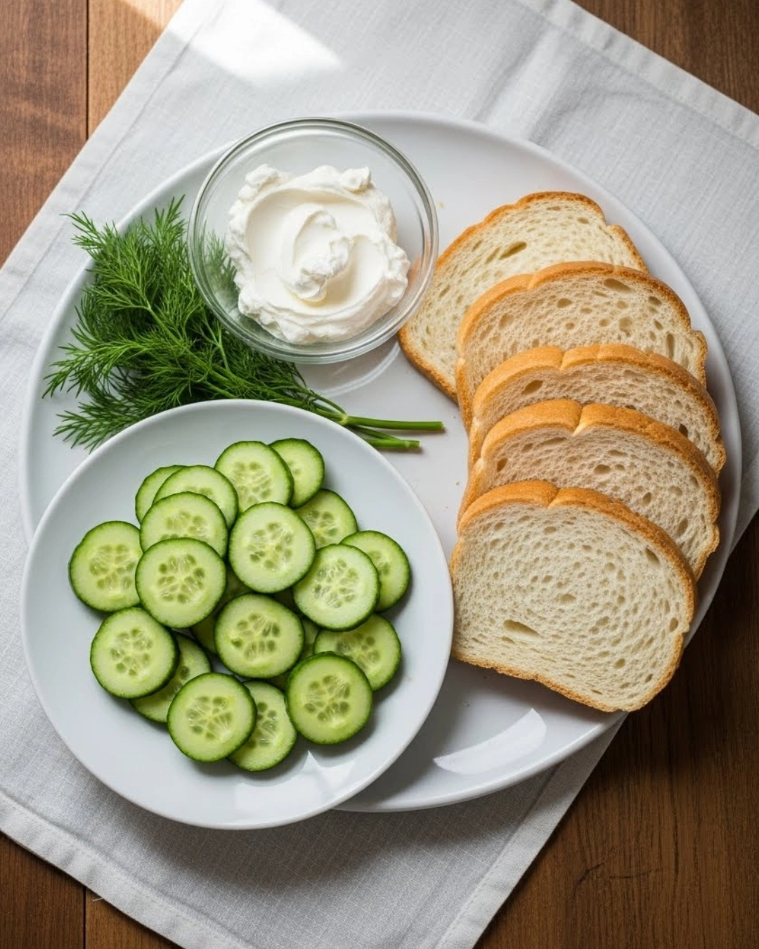cucumber sandwich ingredients on cloth