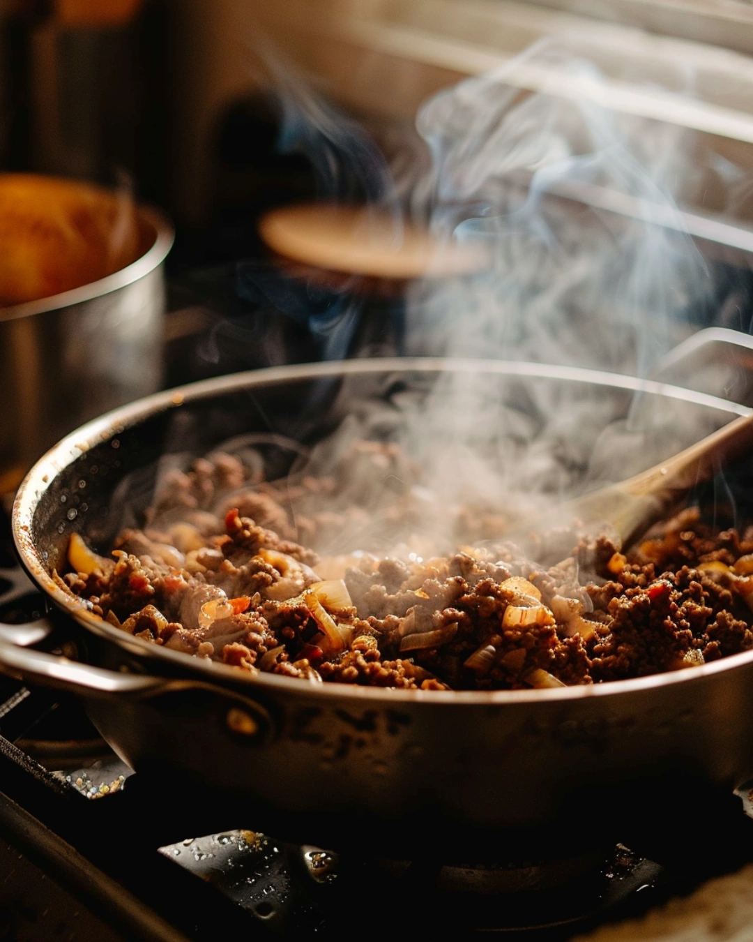 Browning beef and onions for easy hamburger soup