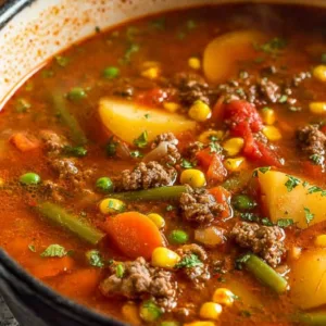 Easy Hamburger Soup with ground beef, potatoes, and vegetables