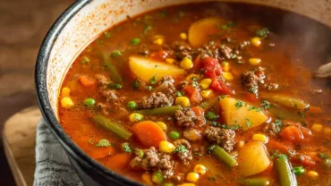 Easy Hamburger Soup with ground beef, potatoes, and vegetables