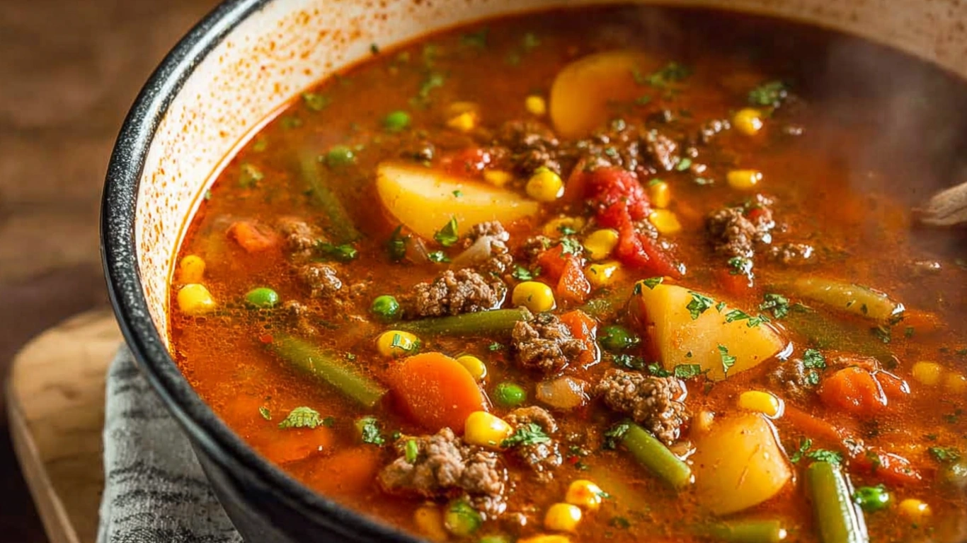Easy Hamburger Soup: Comforting, Flavorful, 30-Minute Family Favorite 2 Easy Hamburger Soup with ground beef, potatoes, and vegetables