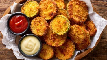 Extra Crispy Fried Zucchini with dipping sauces