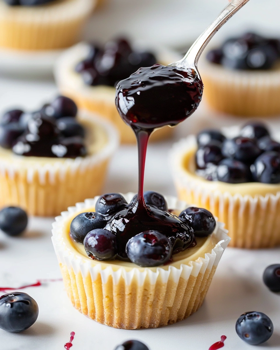 Filling cookie cups with cheesecake and blueberries