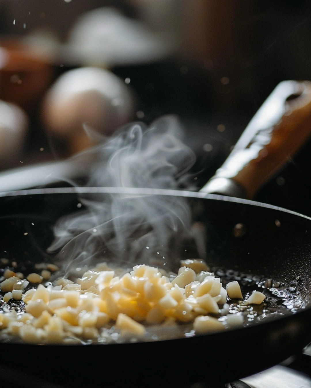 Garlic sautéing in olive oil