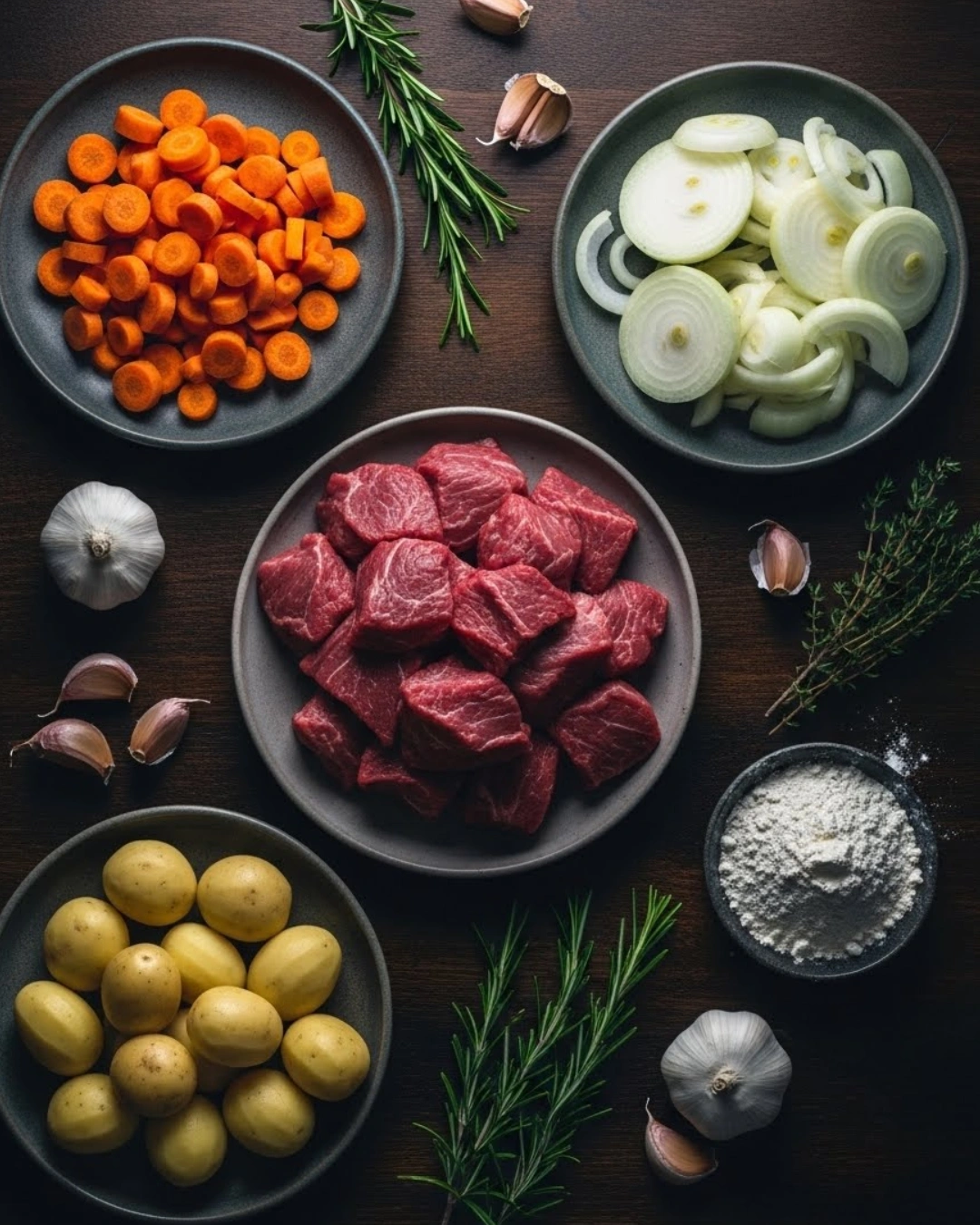 gluten-free beef stew ingredients flat lay