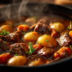 gluten-free beef stew in Dutch oven