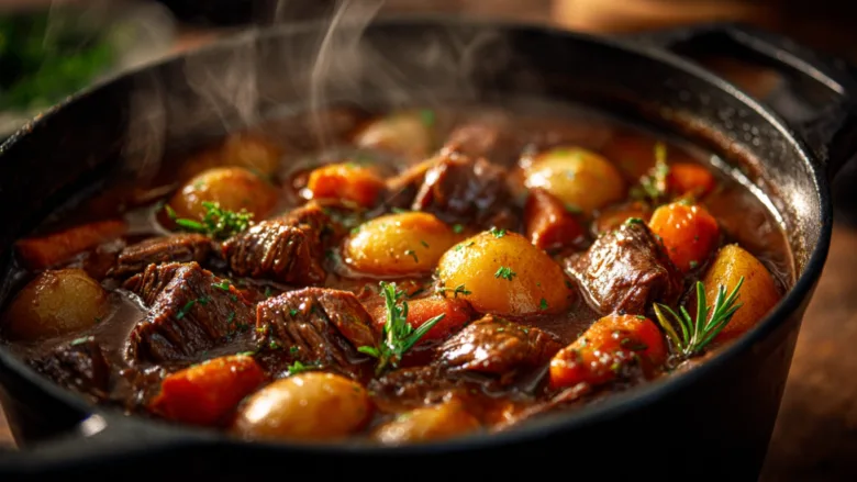 gluten-free beef stew in Dutch oven