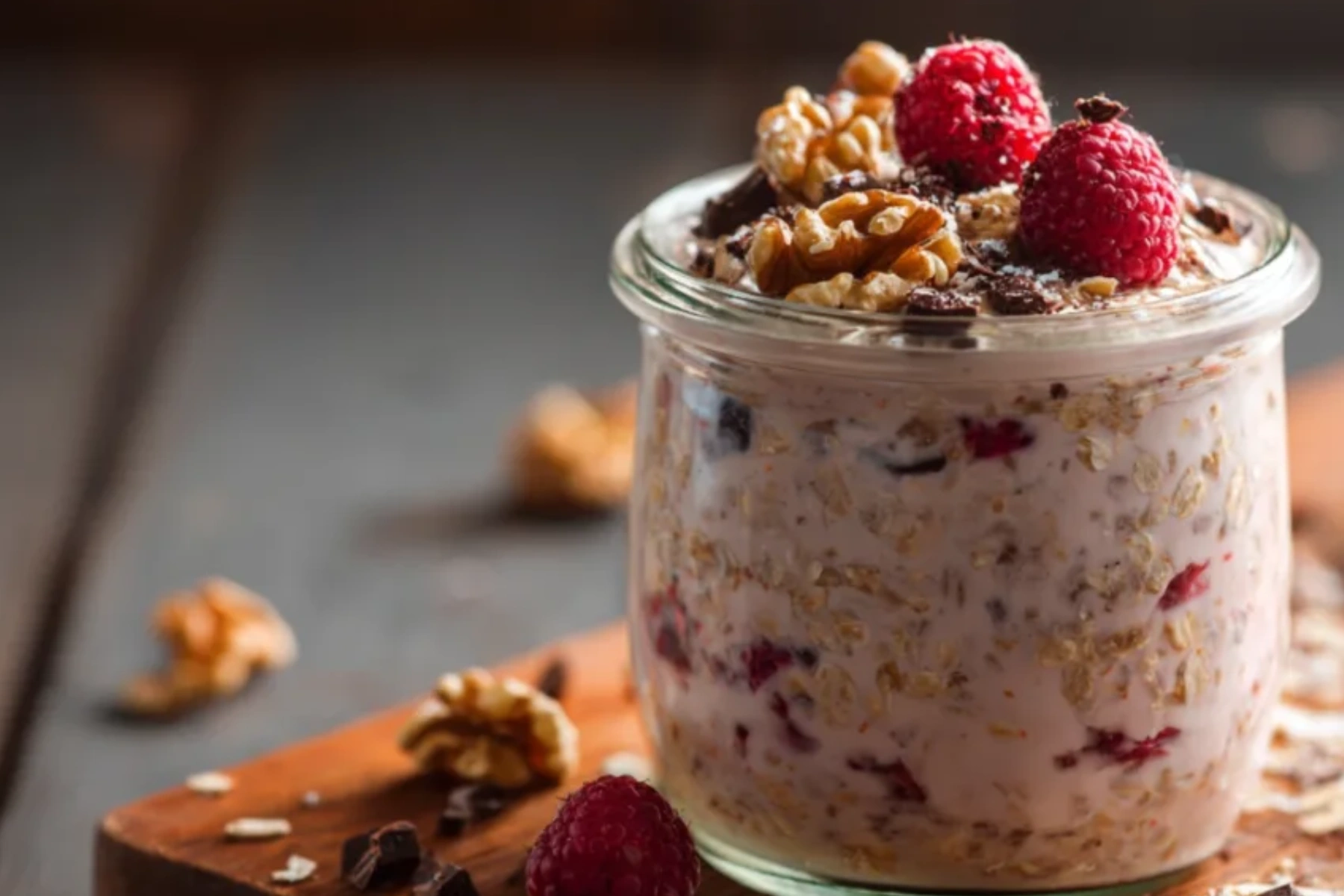 Grandma-style overnight oats in mason jar with berries