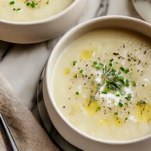 Leek Soup in Modern Kitchen with Chives Garnish