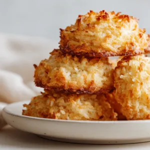Lemon Coconut Cheesecake Cookies on a white plate with coconut and lemon zest in a modern kitchen setting.