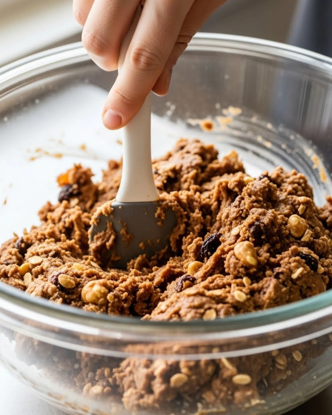mixing energy ball dough in a bowl