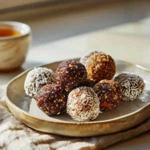 served low sugar energy balls with tea