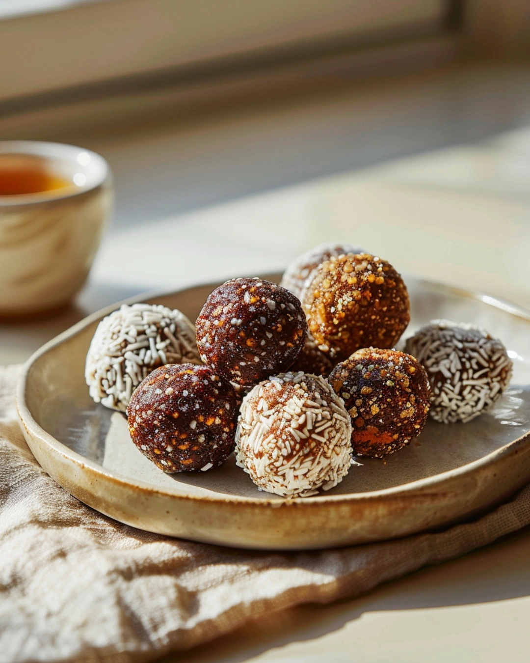 Low Sugar Energy Balls Recipe: 5-Ingredient Sweet Snack 2 served low sugar energy balls with tea