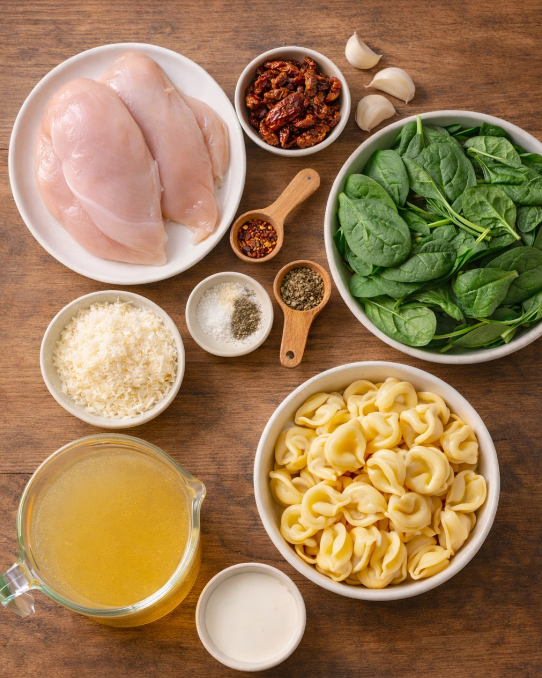 Ingredients for Marry Me Chicken Soup on a kitchen counter