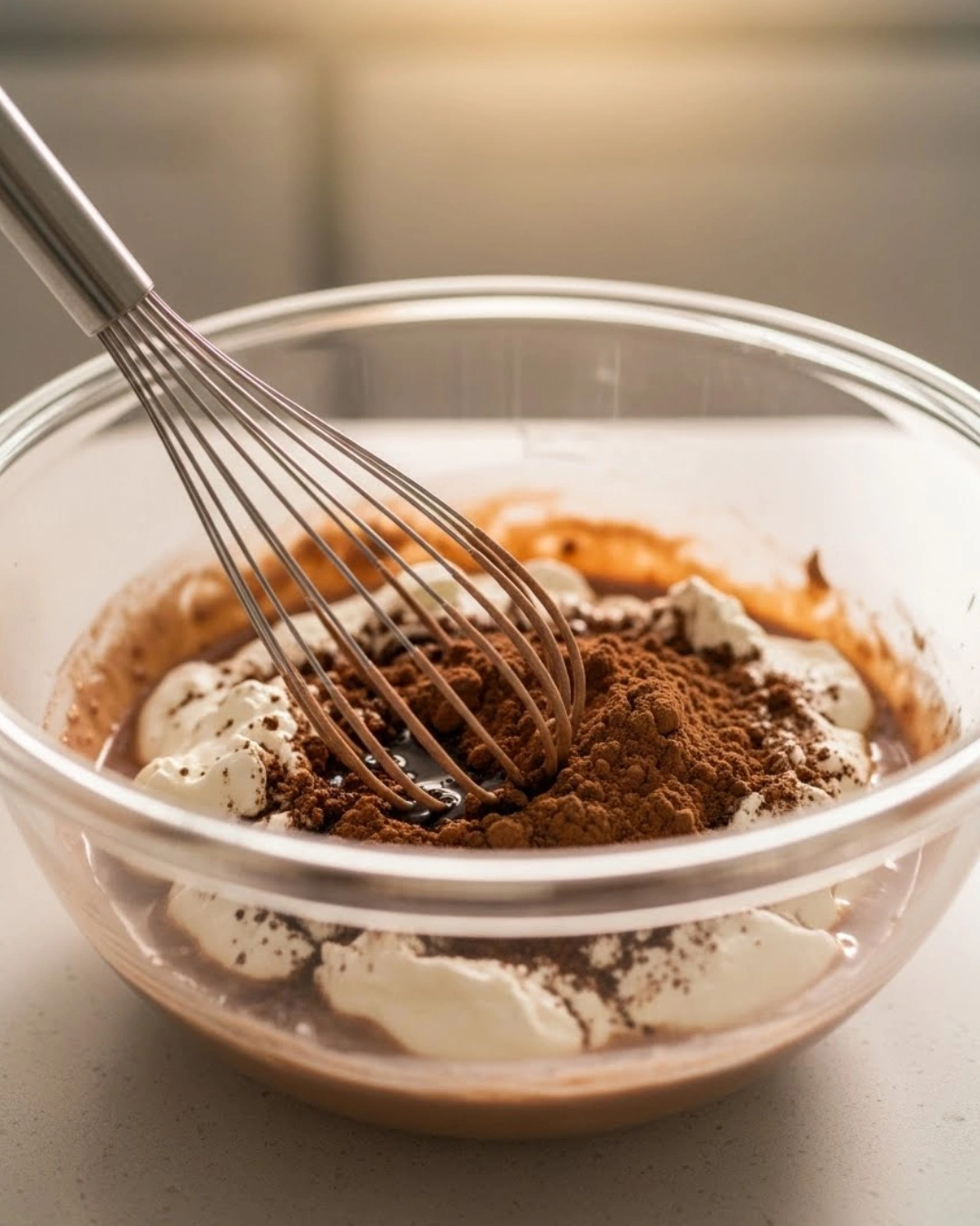 whisking chocolate chia pudding base