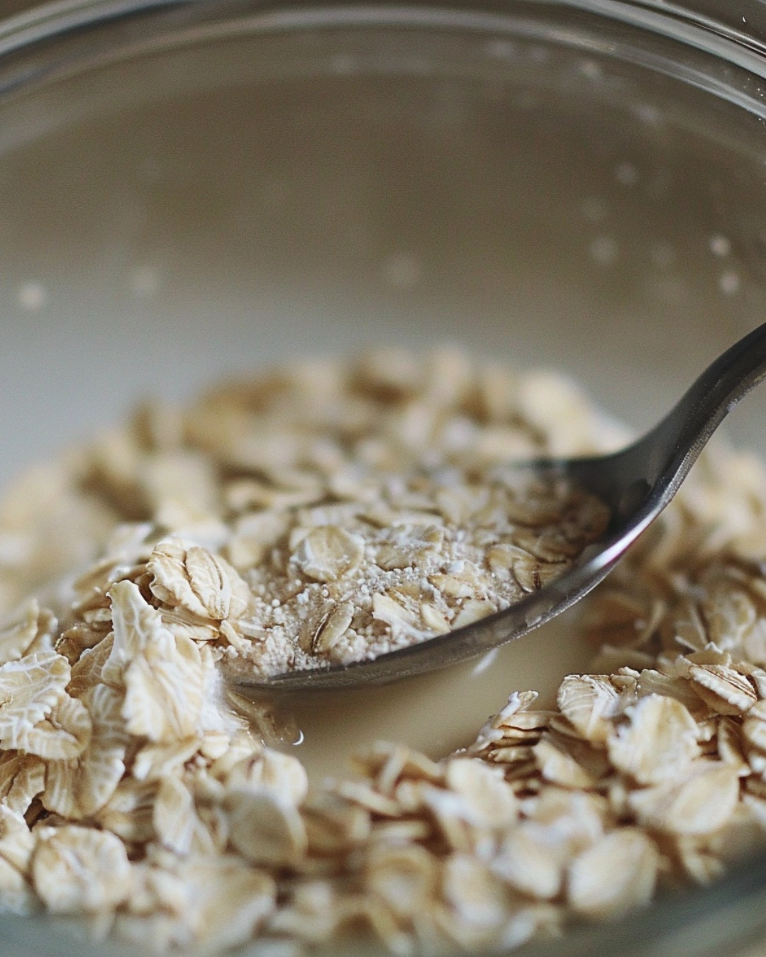 Combining oats, milk, and chia seeds.