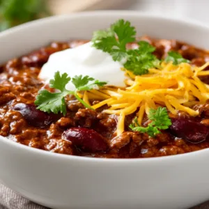 Next Level Chili Con Carne close-up on wooden table