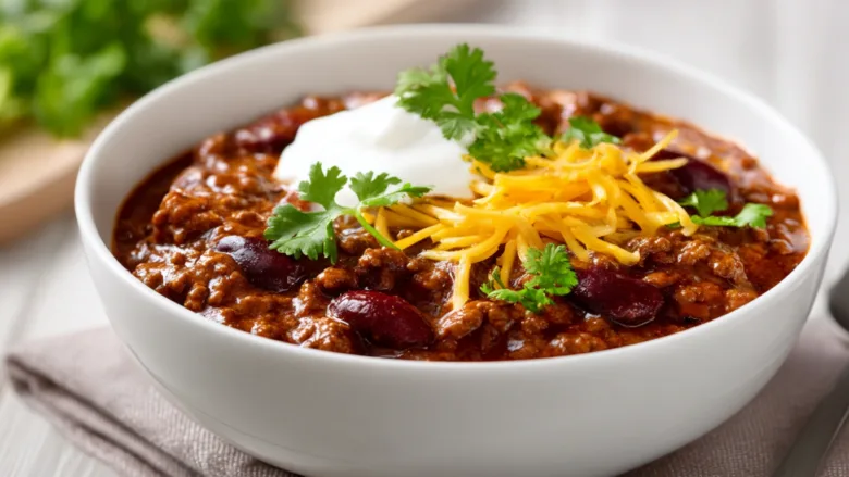 Next Level Chili Con Carne close-up on wooden table