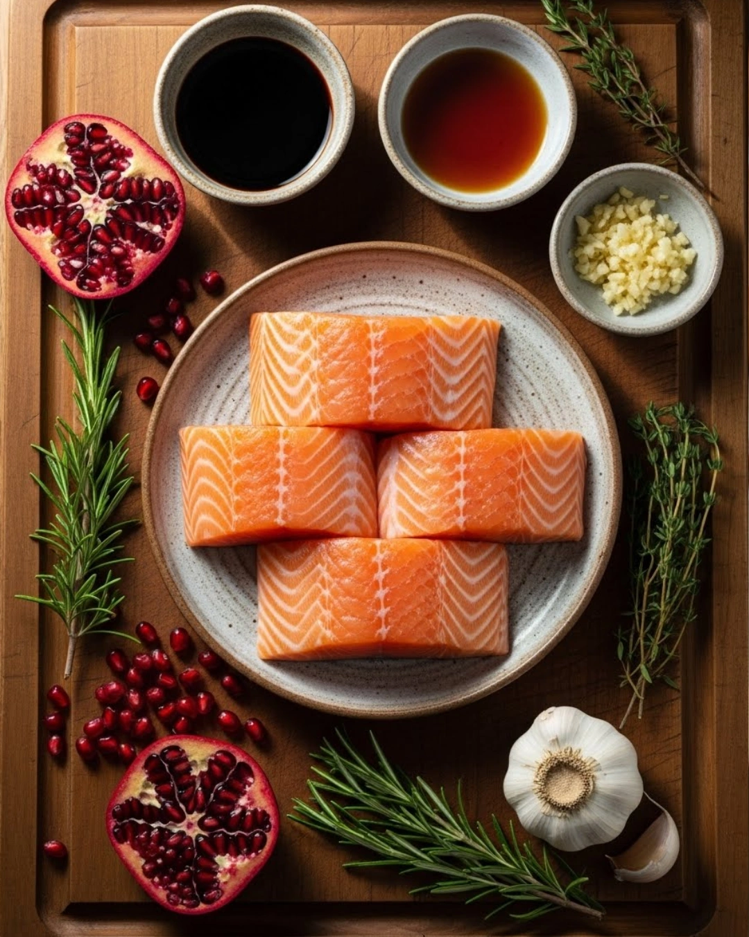 Ingredients for pomegranate glazed salmon recipe