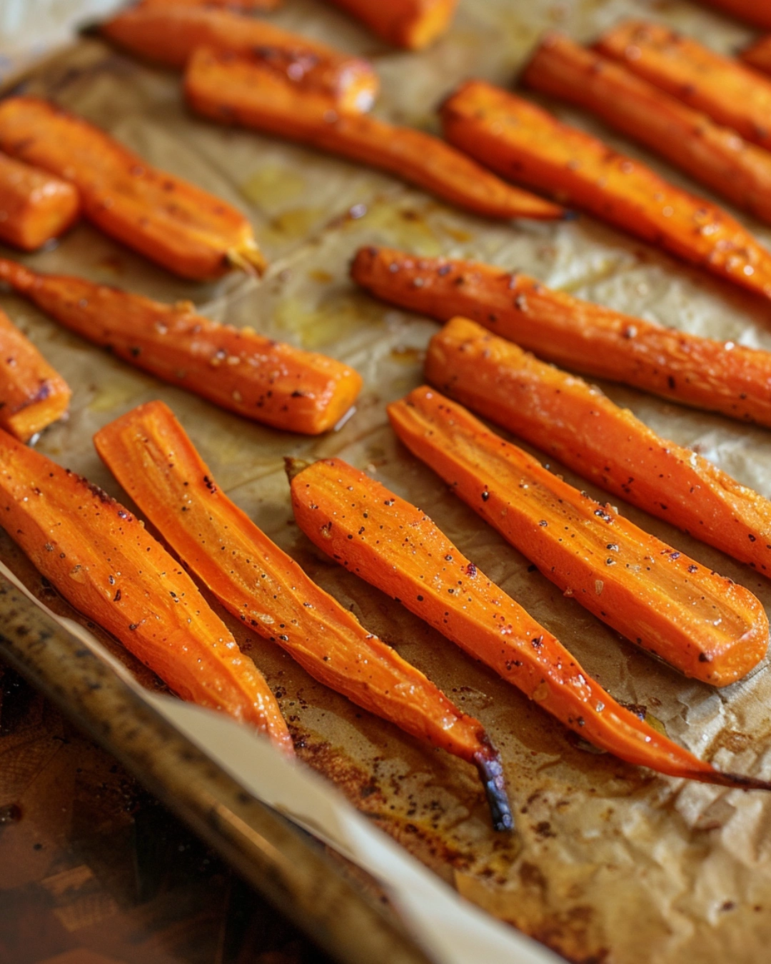 Roasted carrots on baking sheet for soup