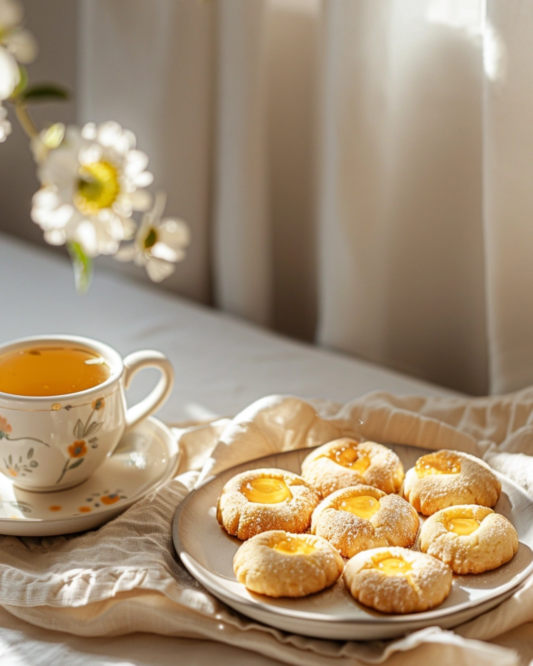 serving thumbprint cookies with tea