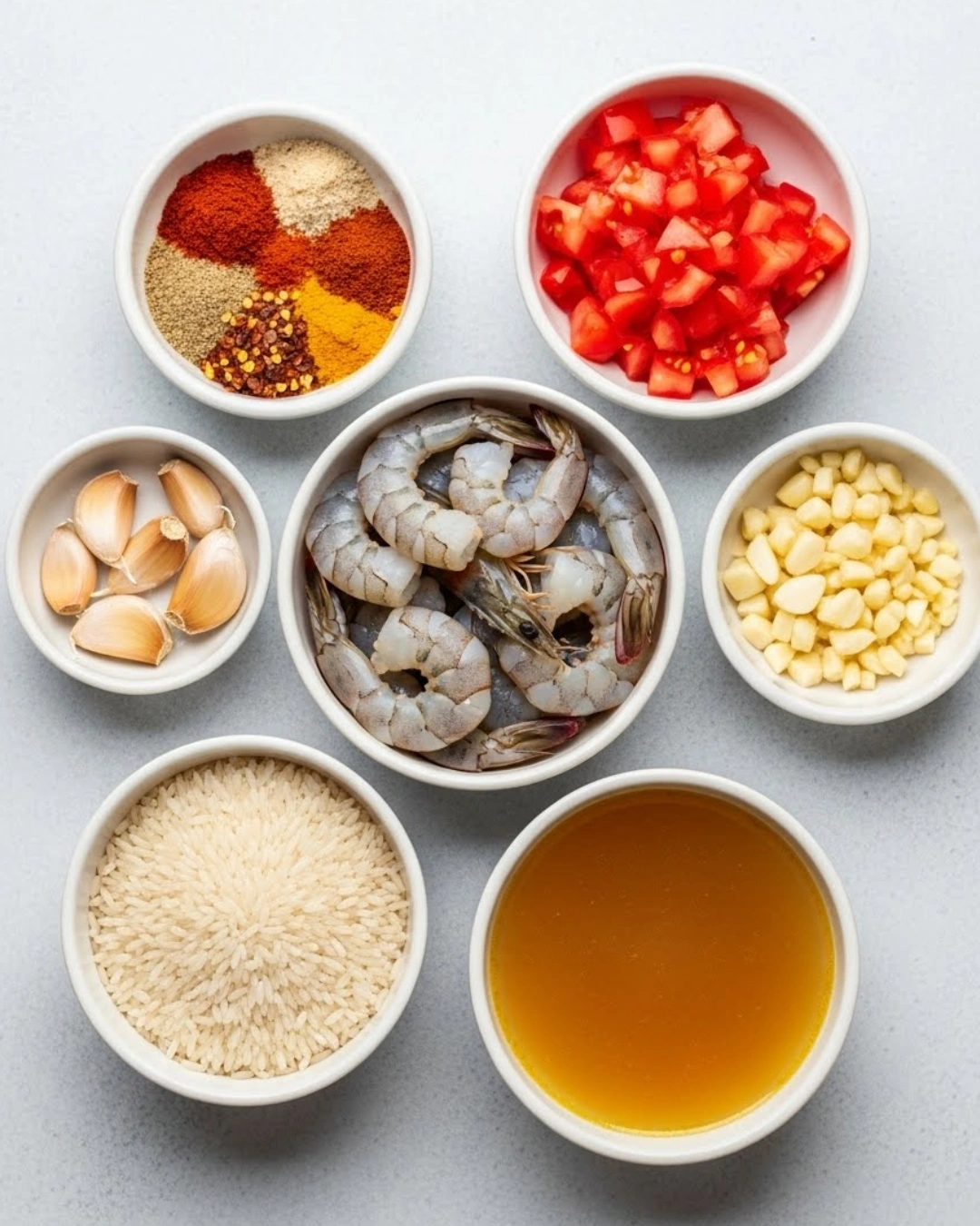 Ingredients for shrimp and rice skillet no-bake