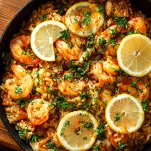 shrimp and rice skillet no-bake with lemon and parsley