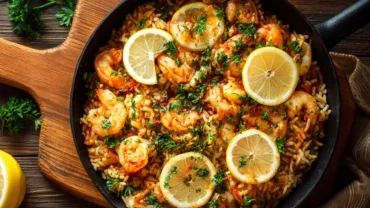 shrimp and rice skillet no-bake with lemon and parsley