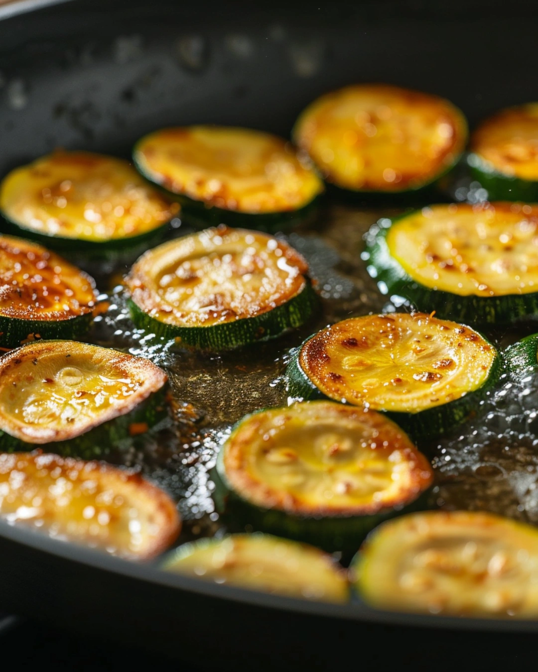Zucchini slices frying in hot oil