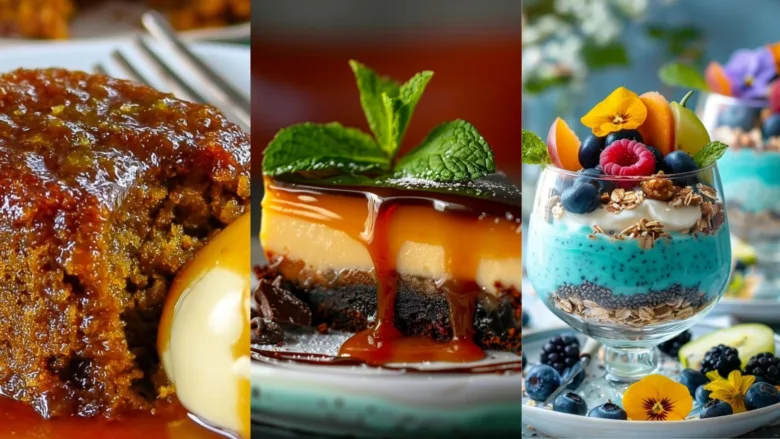 Collage of 13 best pudding recipes including chocolate pudding, butterscotch pudding, caramel pudding, rice pudding, and panna cotta.